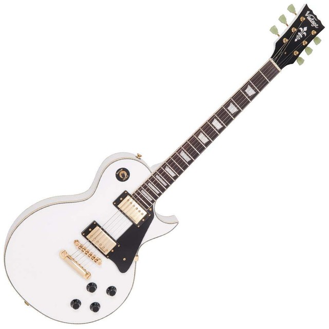 Vintage V100 ReIssued Electric Guitar ~ Arctic White + Gold Hardware. P/N V100AW Vintage V100 ReIssued Electric Guitar ~ Arctic White + Gold Hardware. P/N V100AW