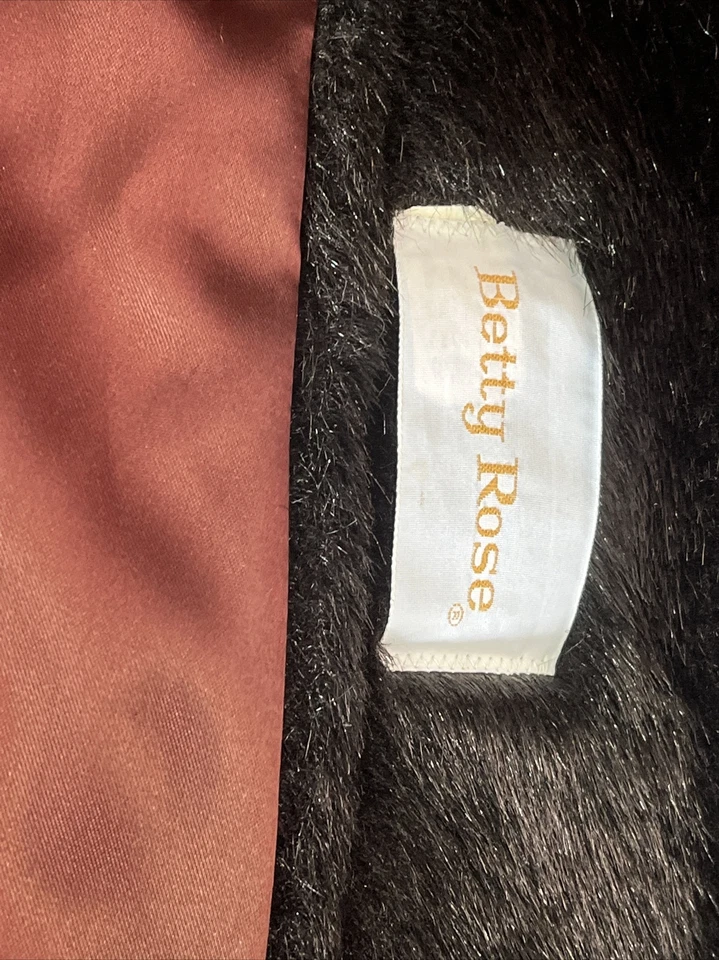 Abrigo largo vintage Betty Rose marrón oscuro sedoso imitación piel/piel sintética sin etiqueta de talla Foto 2 de 4