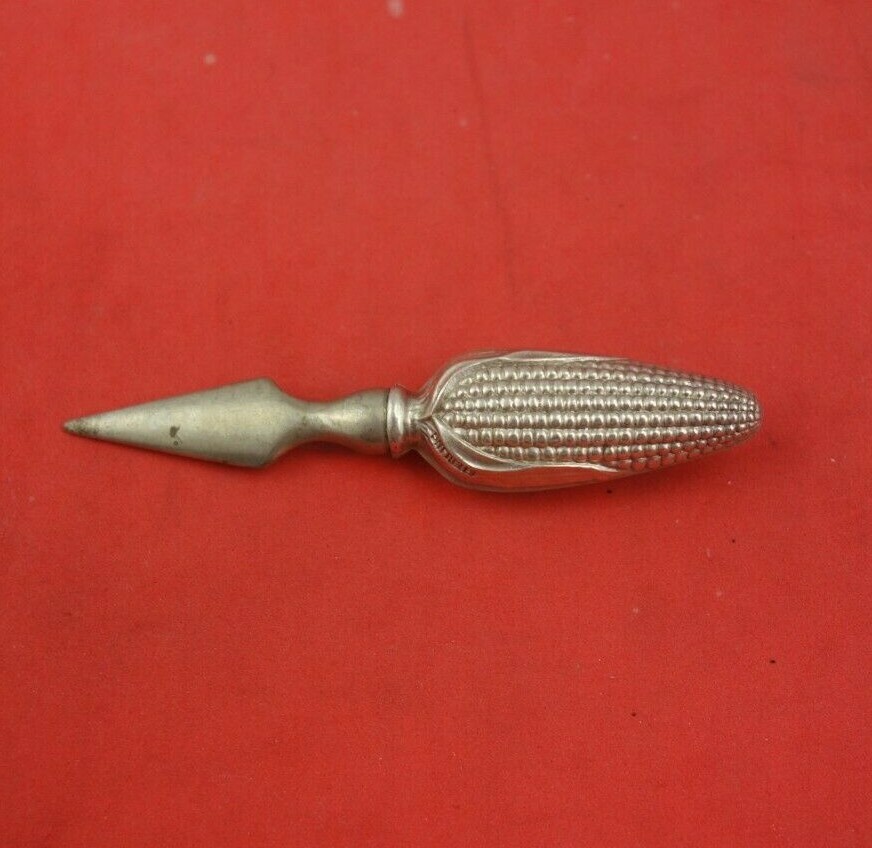 Sterling Silver Corn Holder with Two Leaves and Cob 2 7/8" Heirloom