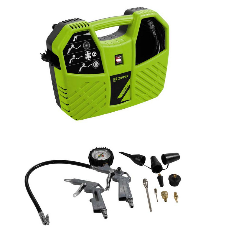 Zipper Compact Air Compressor with 11pc Tool Set - 8bar 1100w  230v COM2-8