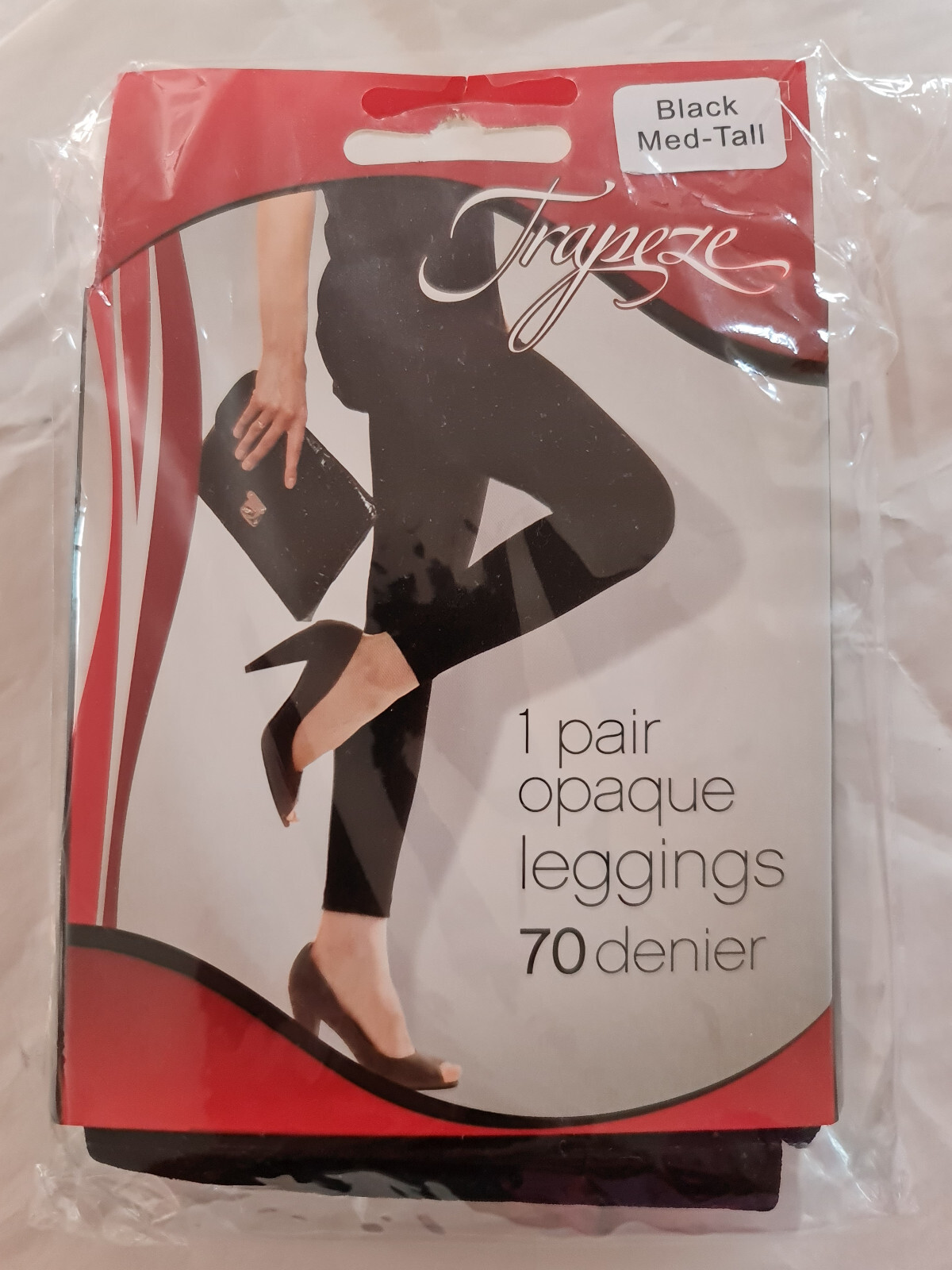 Leggings full length footless black tall opaque 70 denier Trapeze brand vintage-image