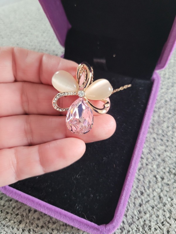Beautiful 18k RGP Pendant Necklace -Large Pink Stone Chain Link Necklace w Box