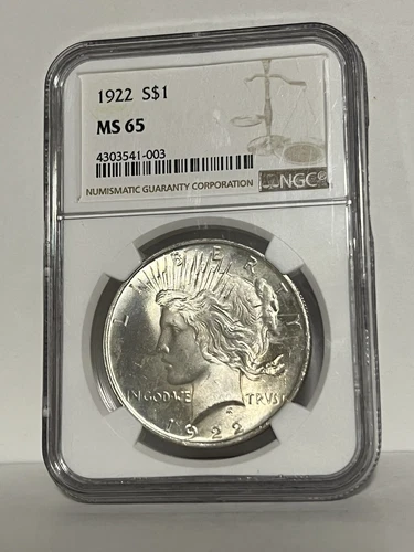 1922 P Peace Dollar MS 65 NGC 90% Silver $1 US Coin - VERY NICE!