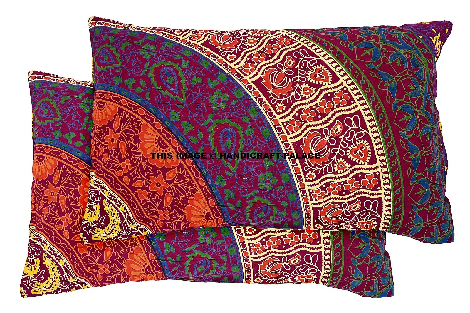 2 PC Maroon Mandala Indian Cotton Pillow Sham Cushion Cover Handmade Throw Art