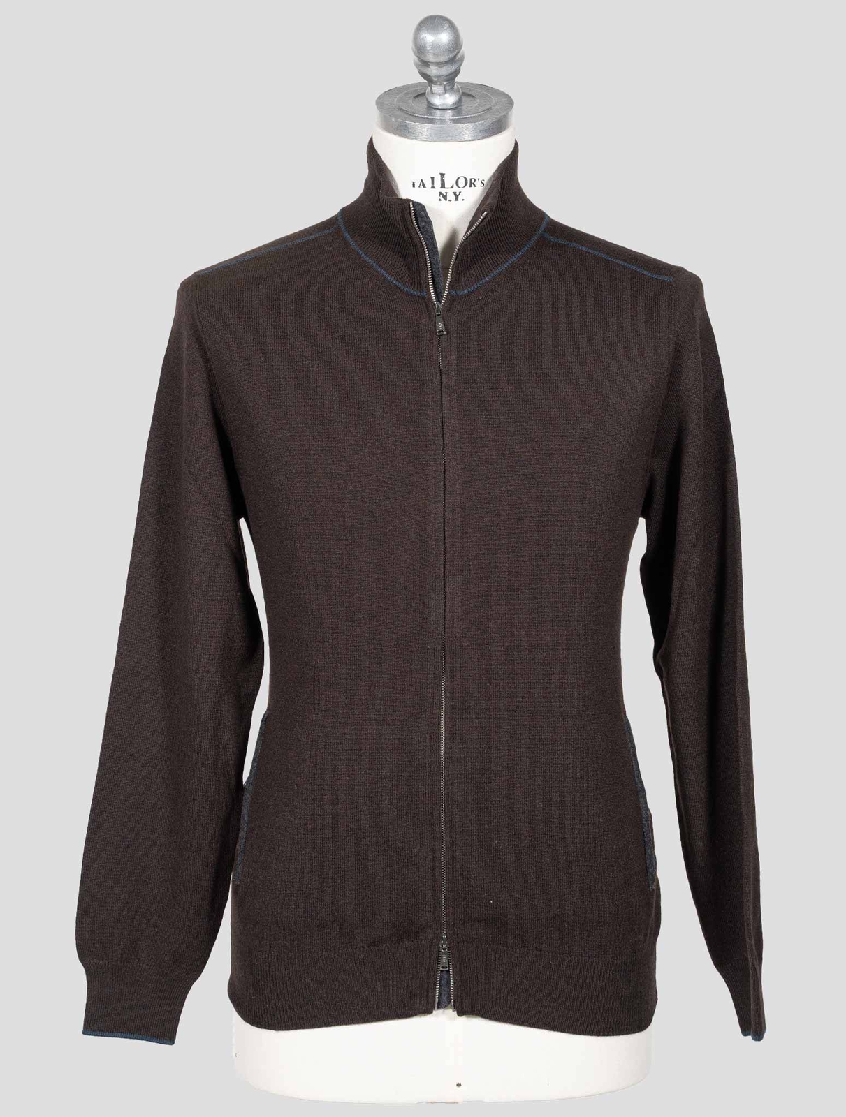 НОВЫЙ КОРИЧНЕВЫЙ ШЕРСТЯНОЙ СВИТЕР ИЗ ШЕЛКА И КАШЕМИРА FIORONI НА МОЛНИИ US 40 - EU 50 FI637