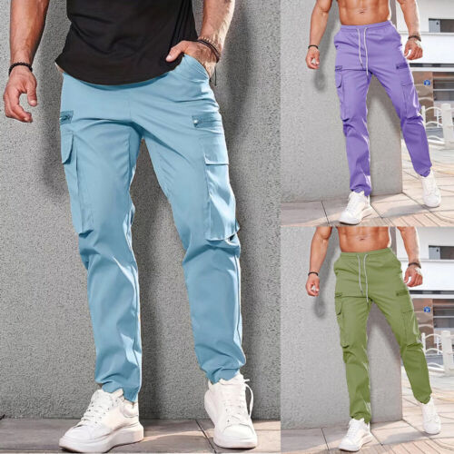 Mens Casual Joggers Pants Sweatpants Bottoms Cargo Loose Sport Workout Trousers☆