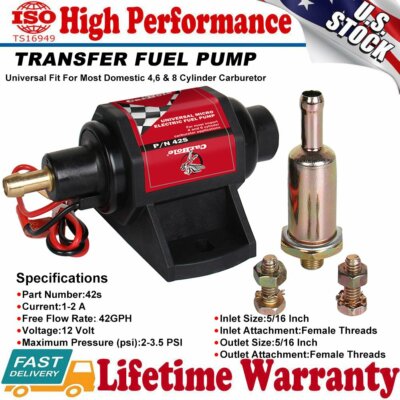 Universal Micro Electric Fuel Pump Low Pressure 42S 12V 2-3.5 PSI 42GPH Gasoline
