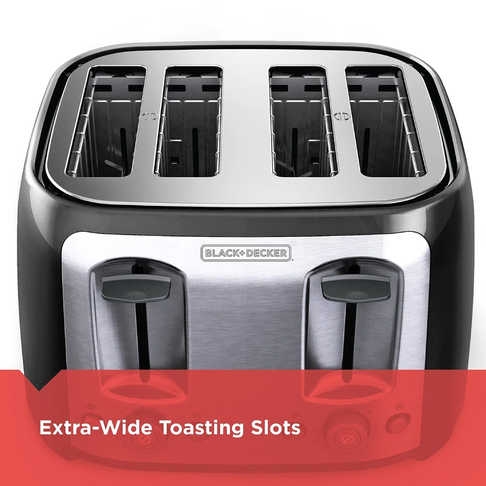 BLACK DECKER 4 Slice Toaster Extra Wide Slots Bagel Function Stainless Steel ... - Image 3 of 4