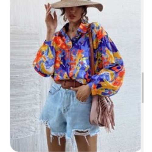 100% Silk Blouse Acid Tie Dye Drop Dopamine Print Boho Retro Size XL - EUC! - Picture 9 of 13
