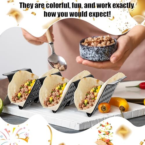 Mexico Taco Holder Stands Set of 6 Plastics Large Taco Tray Hollow Black - Picture 6 of 7