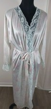 Vtg 70s 80s Lorraine Maxi Robe M Pastel Floral Antron III Nylon Lace Trim USA
