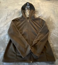 165- Tag Less Women s Full Zip Brown Hoodie Size M Long Sleeve 100 Polyester