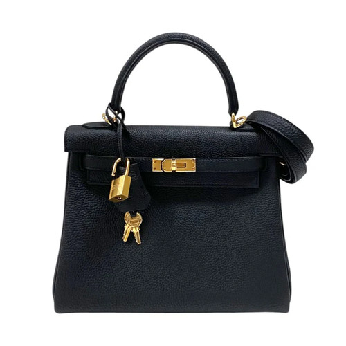 HERMES Kelly 25 Black Handbag K Stamp #OKB122
