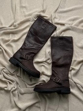 Vintage Leather Knee High Boots Buckle Riding Casual Zip Women's Size 36.5