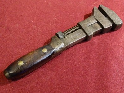 Vintage Red Diamond 10'' Wood Scale Handled Adjustable Monkey Wrench