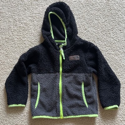The North Face Toddler Bambim Fleece Hooded Jacket Black Grey Neon Green 3T/3B