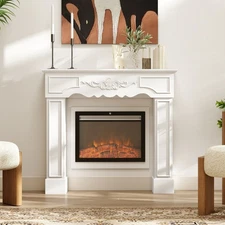 HOMCOM Baroque Fireplace Mantel, Fireplace Surround with Leg, White
