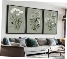 Vibrant Flowers Canvas Wall Art - White Floral 16" X 24" X 3pcs Framed Green