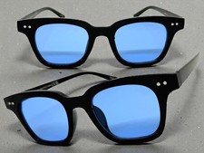 Mens Classic Vintage Retro Hardcore Biker Style SUNGLASSES Black Frame Blue Lens