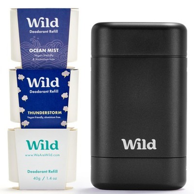 Wild - Mens Natural Refillable Deodorant Starter 62,5 g (4er Pack), Black 