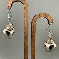 Vintage Puffy Heart Earrings Silver Tone Dang...