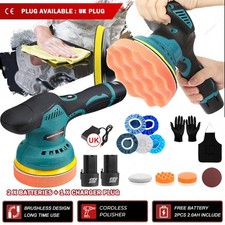 2 Batteries Cordless Car Polisher Buffer Sander Machine Polishing Pads Kit