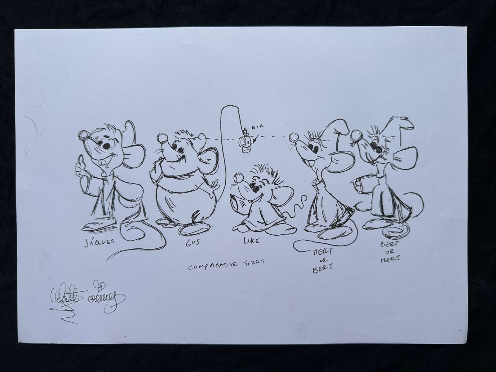 WALT DISNEY drawing and painting on old paper signed stamped vintage