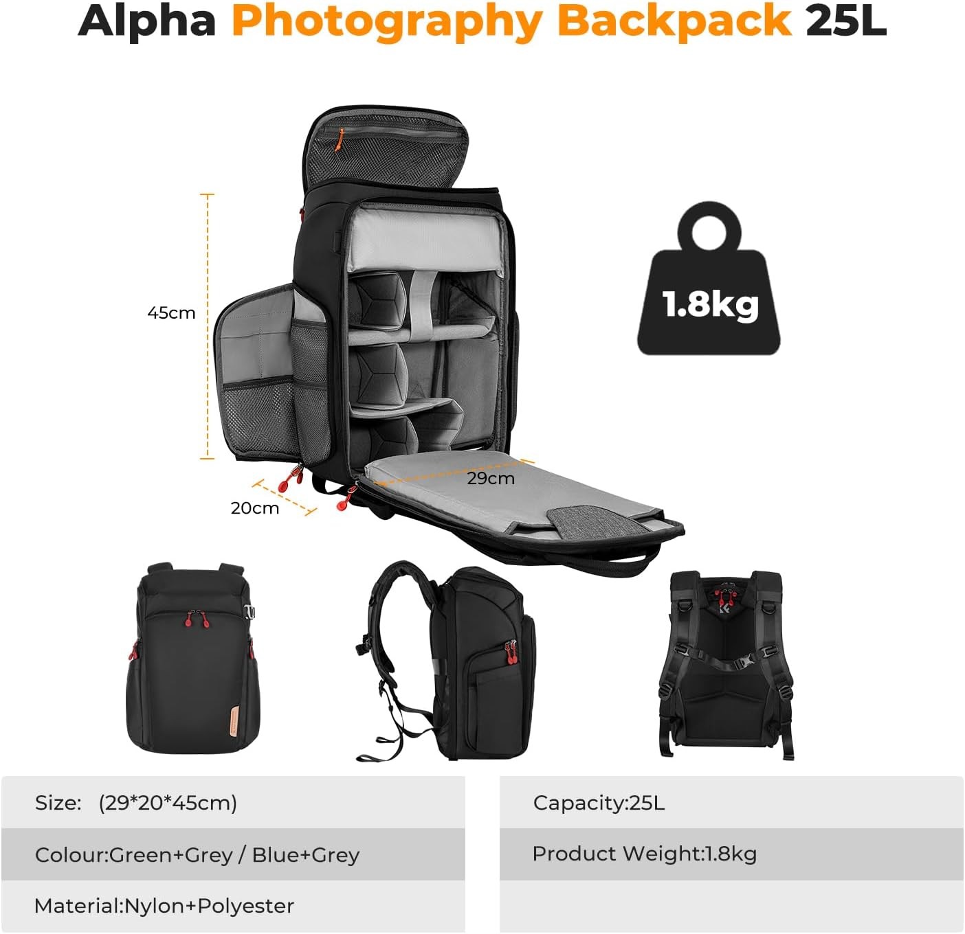 K&F CONCEPT Camera Backpack for Photographers 25L Large Dslr Waterproof Bag