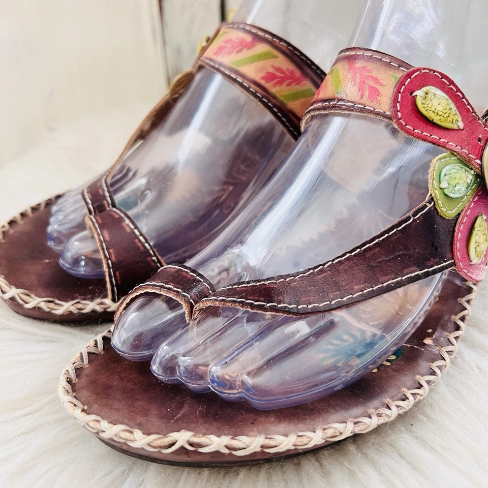 L'Artiste Spring Step Handmade Brown Leather Toe Loop Sandals Santorini EU39 US8 - Image 2 of 4