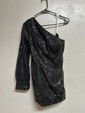 Black Sequin One Shoulder sleeve Cocktail Party Dress Size Medium