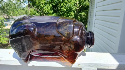 Libbey Brown glass This Little Pig Went To Market 5 Gallon Piggy Bank Cork Lid