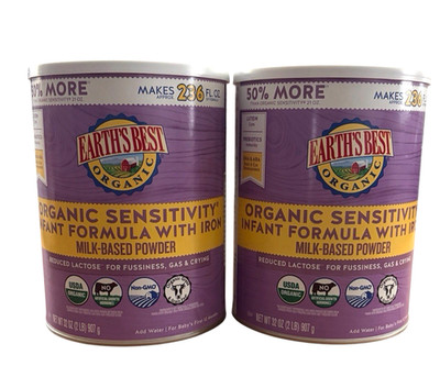 Earth's Best Organic Sensitivity Infant Formula w/ Iron 32oz EXP 8/2027 LOT OF 2