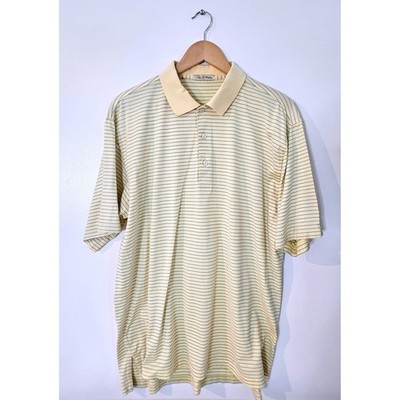 Peter Millar Overbrook Golf Club Polo Shirt Men L Yellow Blue Stripe Mercerized