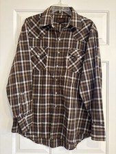 Plains Western Wear Shirt Men  s Large Pearl Snap Plaid Cowboy Rodeo Long Sleeve