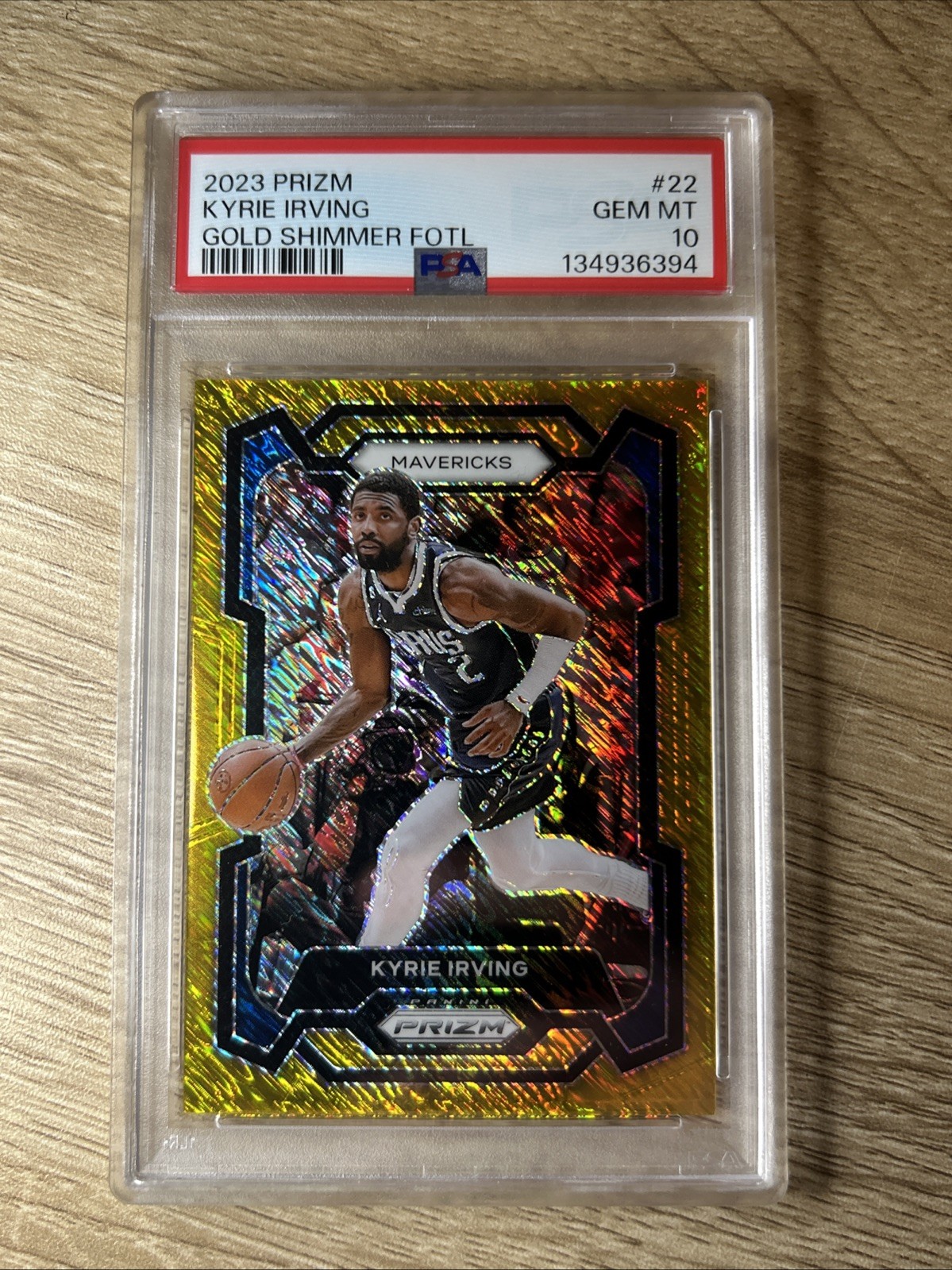 2023-24 Panini Prizm Kyrie Irving #22 Gold Shimmer /10 PSA 10