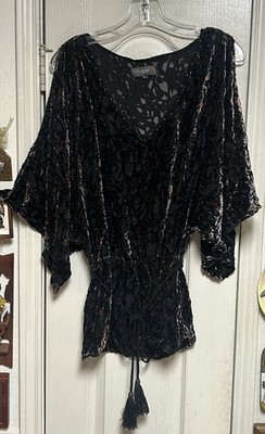 Sumptuous Burnout Velvet HARPER Art Deco Black Pewter Copper Shoulder Tunic