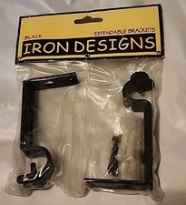 2-PC Curtain Rod Extendable Bracket Set Fits 1/2"-3/4" Rods Black Iron Designs