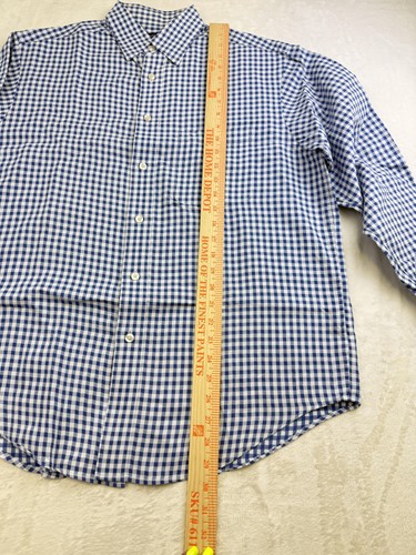 Camisa Roundtree & Yorke Para Hombre Mediana Azul Blanca Cuadros Guinga Algodón Abotonado - Imagen 4 de 11