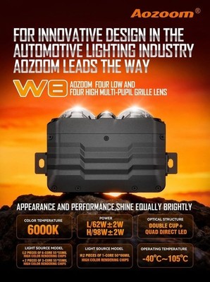 Aozoom W8 External LED Laser Fog Light projector spotlighting Universal SUV 4*4