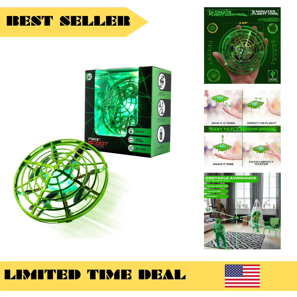 Force1 Scoot Skeet Drone Electronic Shooting Game for Kids (Drone Only)-  Green