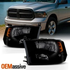 Fit Black Smoked 2009-2018 Dodge Ram 1500 10-18 2500 3500 Quad Style Headlights
