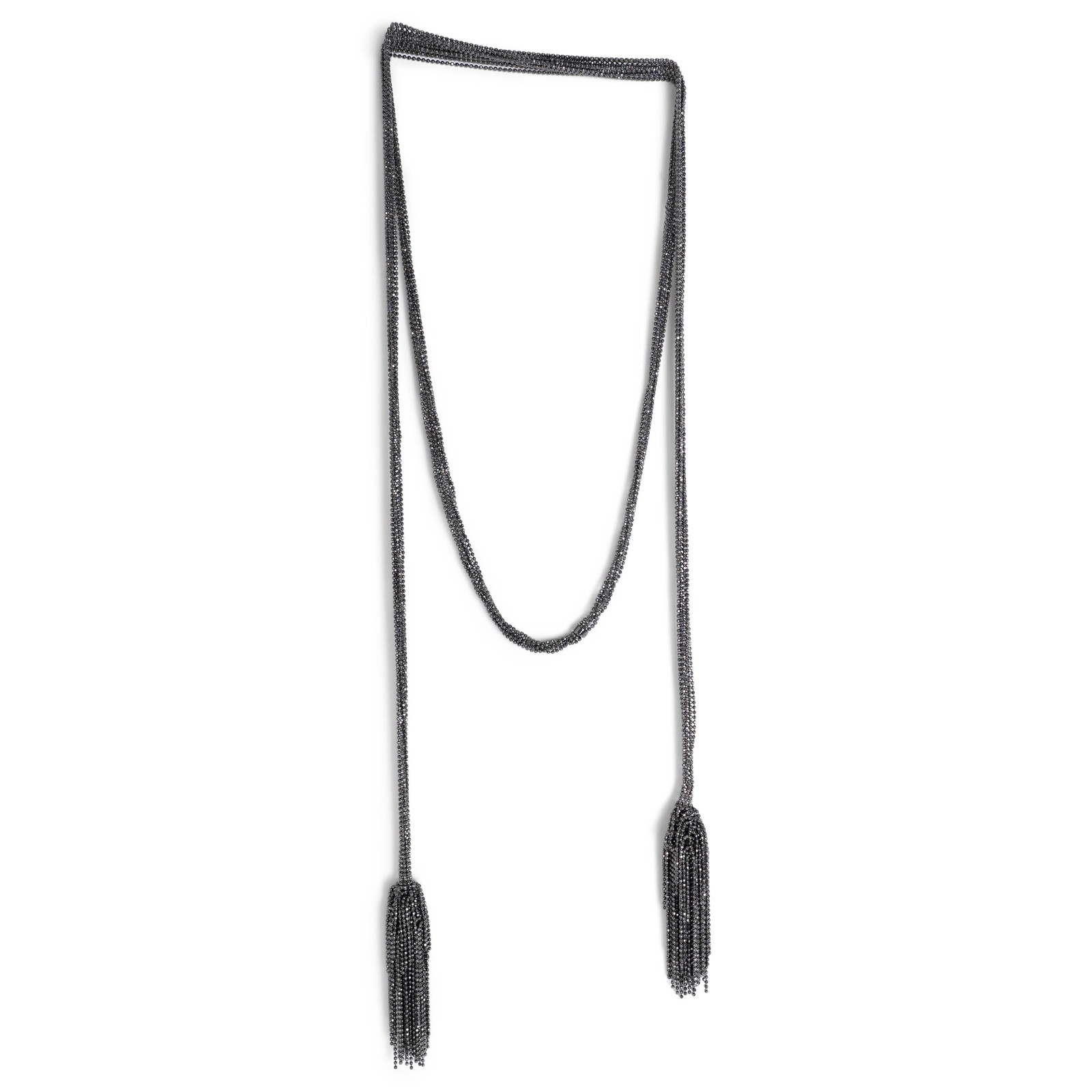73068 auth BRUNELLO CUCINELLI gundmetl MONILI TASSELED LARIAT Necklace