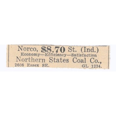 Norco Northern States Coal Co 1935 Minneapolis Journal Advertisement AE7-H3