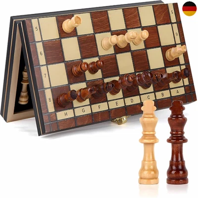 OOCOME Magnetisches Reise Schachbrett Holz 24x24cm mit 2 Königinnen