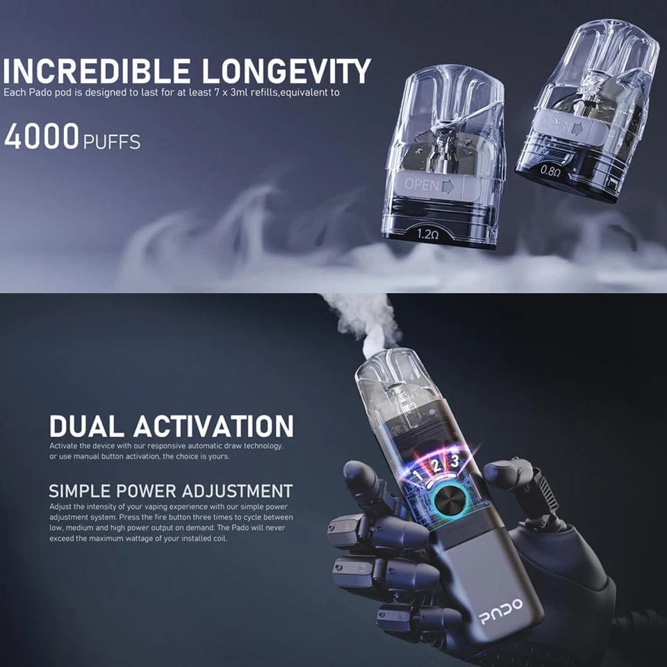 PADO Kit Vape Pen 1000Mah 22W Sigaretta Elettronica Con 2 Pezzi Pado Pod 0.6Ohm - Immagine 4 di 4