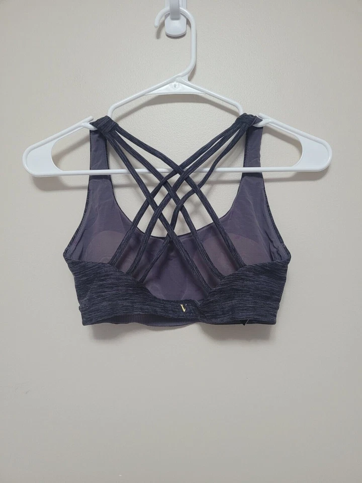 Sujetador deportivo Victoria's Secret con tiras traseras inalámbrico jaspeado púrpura gris pequeño S Foto 2 de 4