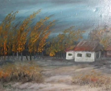 1994 Impressionist windy landscape oil painting signed