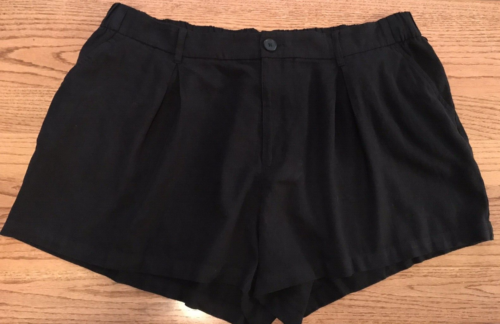 AVA & VIV WOMEN'S SIZE 2X BLACK LINEN WIDE LEG SHORTS RELAXED FIT