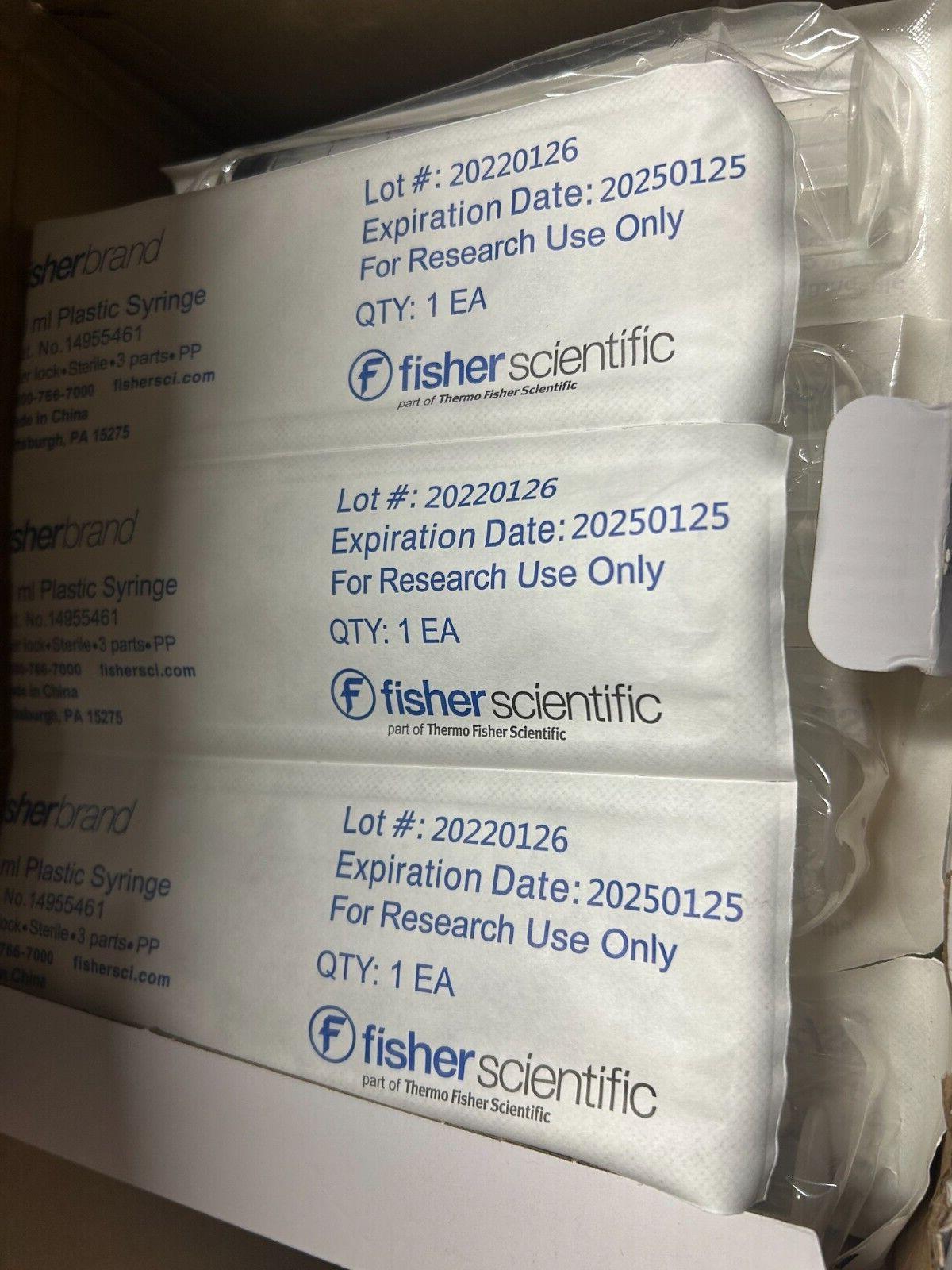 Lot of 7 New Fisherbrand 14955461 50/PK 60ml Plastic Syringe's