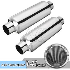 2X Round Exhaust Silencer Stainless Steel Muffler Body Centre IN OUT 10" Body